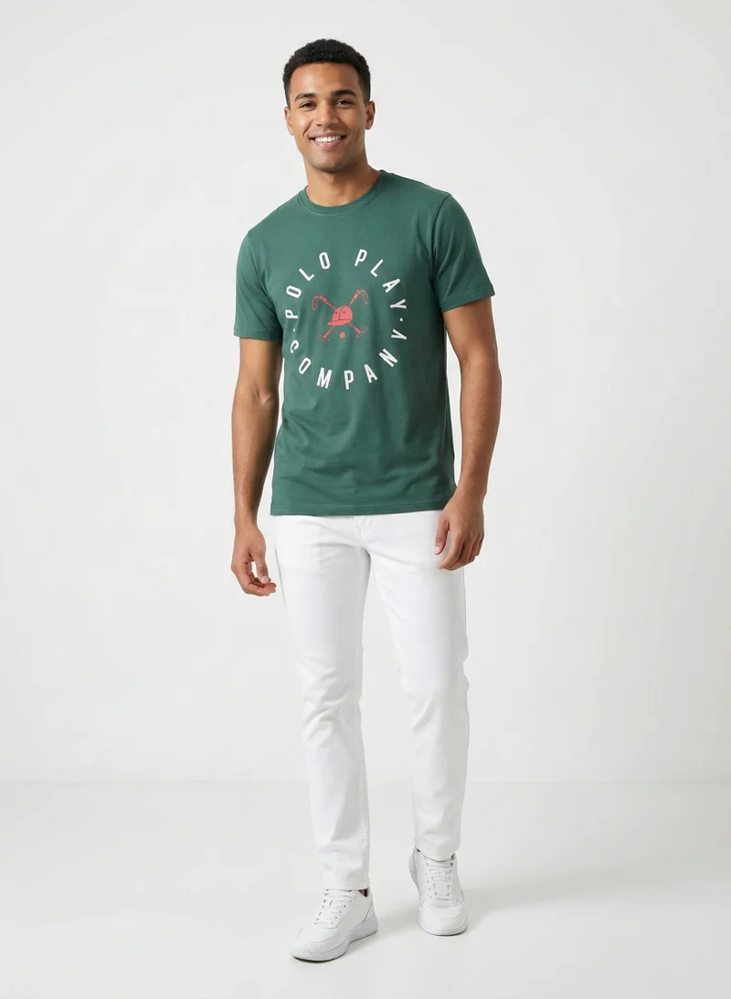 لعب البولو تيشيرت رجالي مطبوع - أخضر